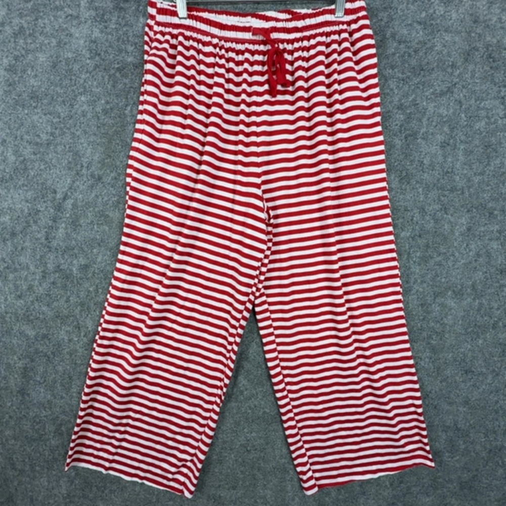 Pillow Talk Lounge Pajama Pants Women Medium Red White Stripe Drawstring Soft